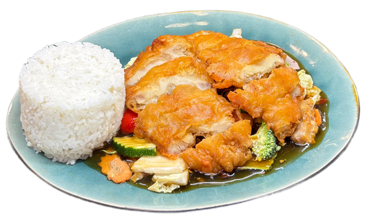 Reisgericht mit Kanton-Hoisin-Sauce
